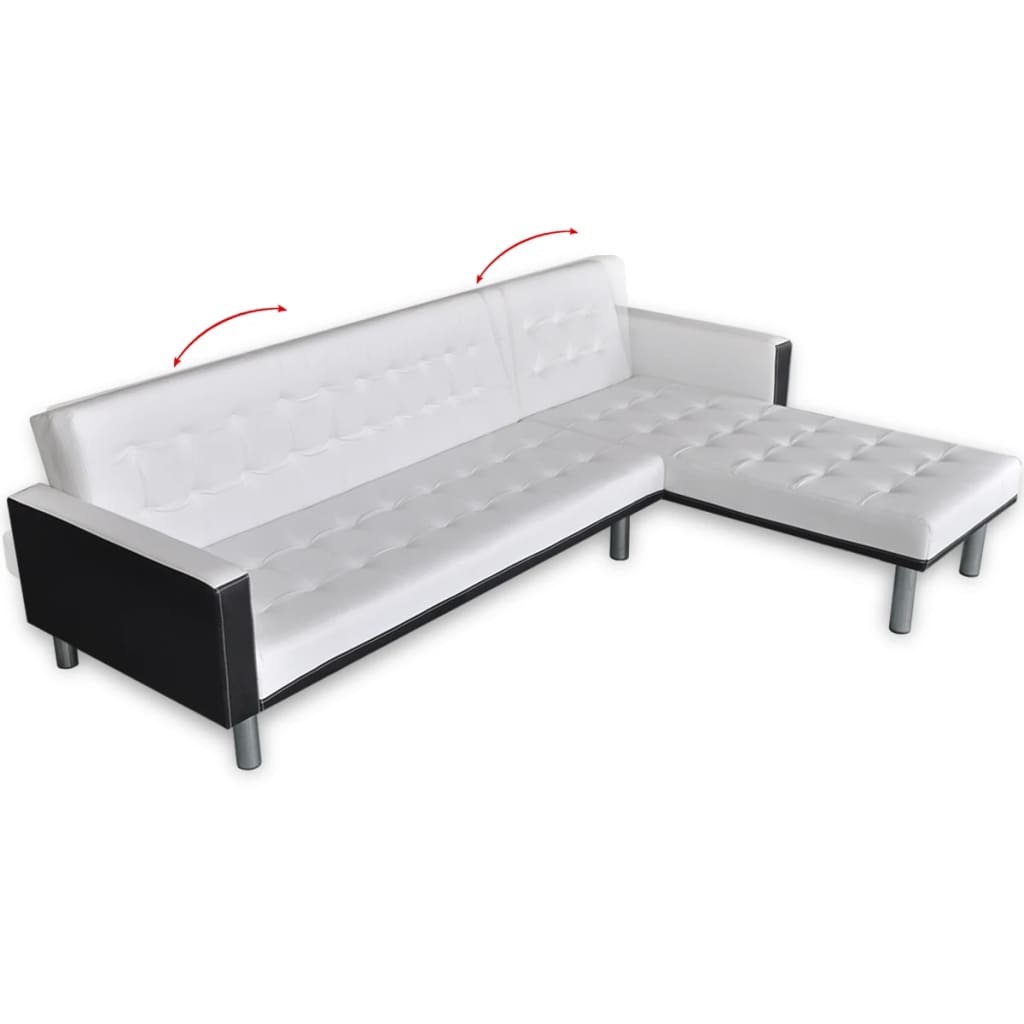 L-shaped Sofa Bed Leather White