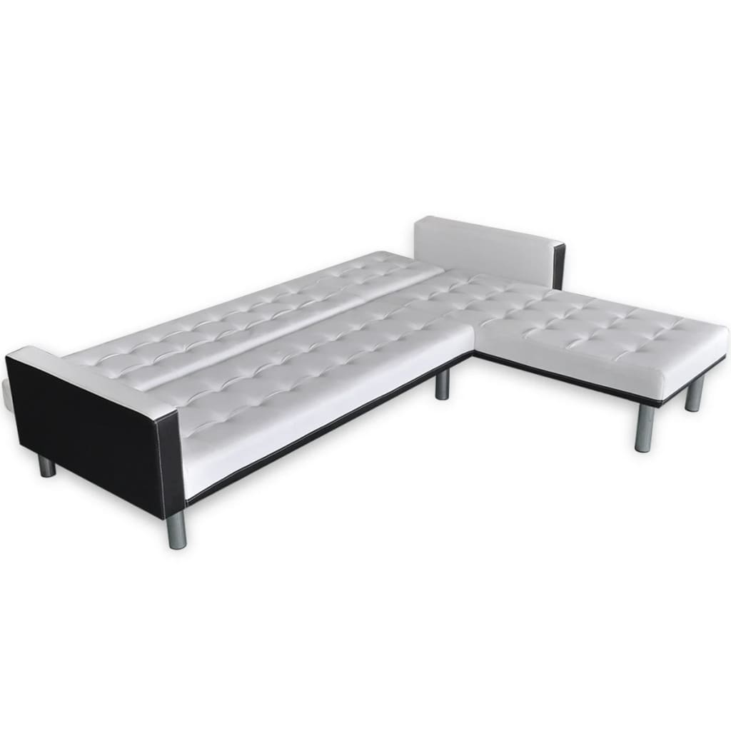 L-shaped Sofa Bed Leather White