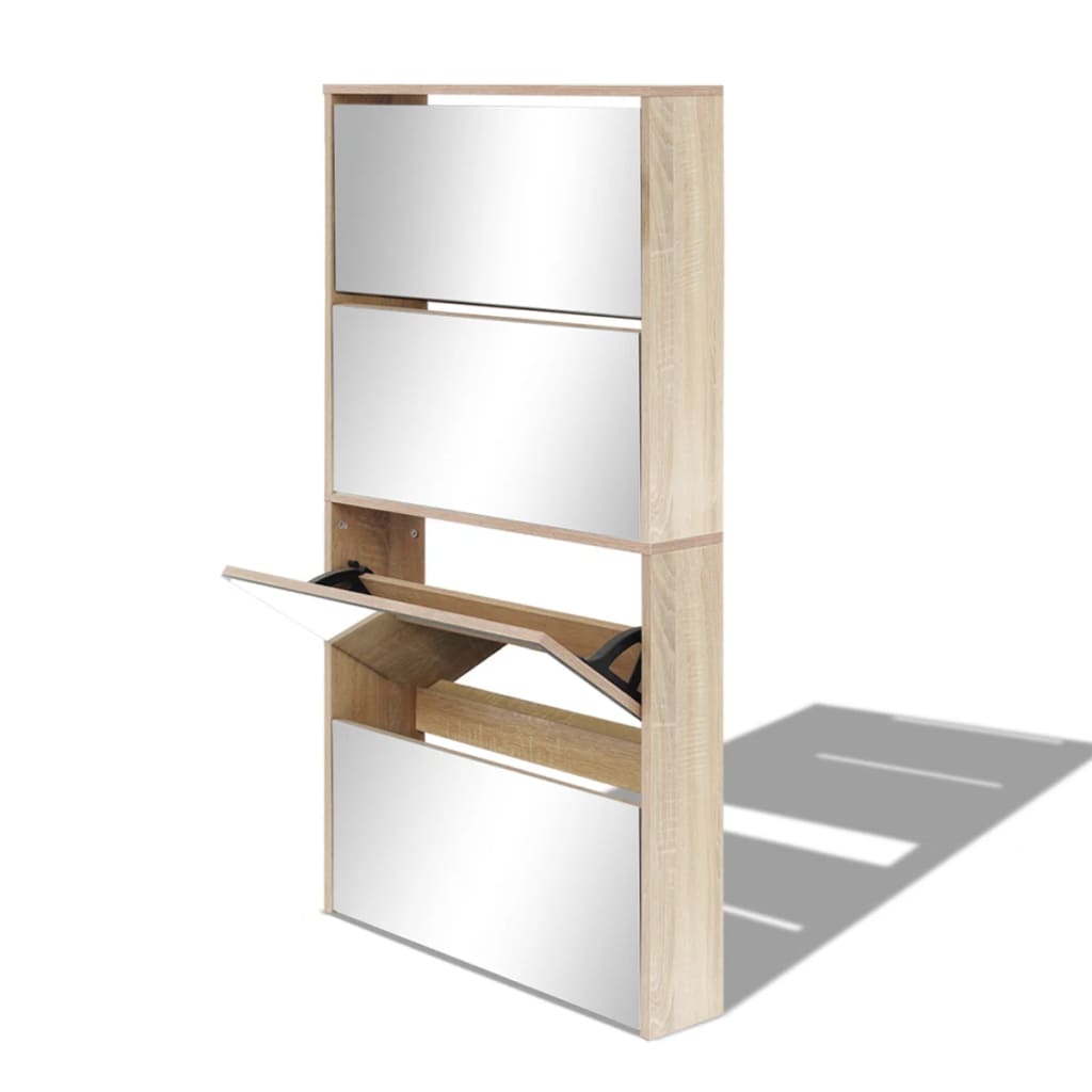 Shoe Cabinet 4-Layer Mirror Oak