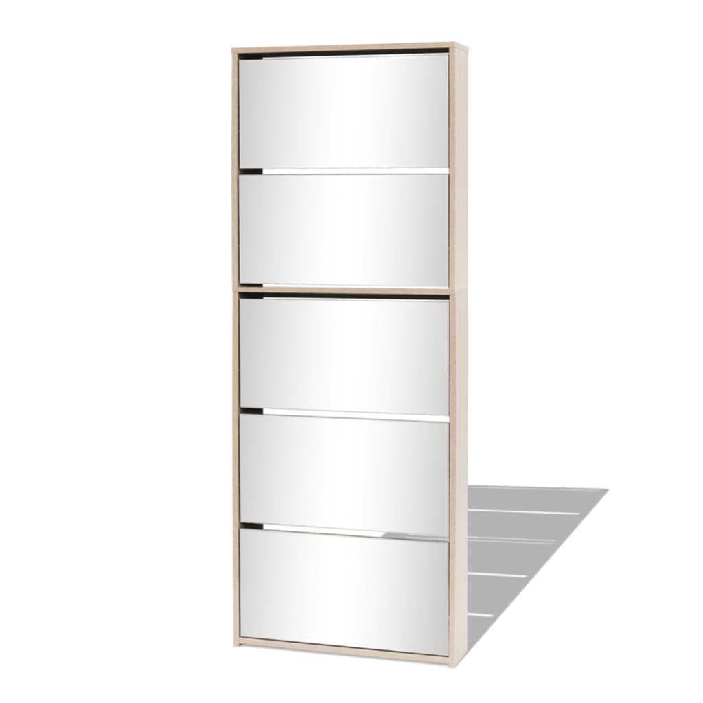 Shoe Cabinet 5-Layer Mirror Oak