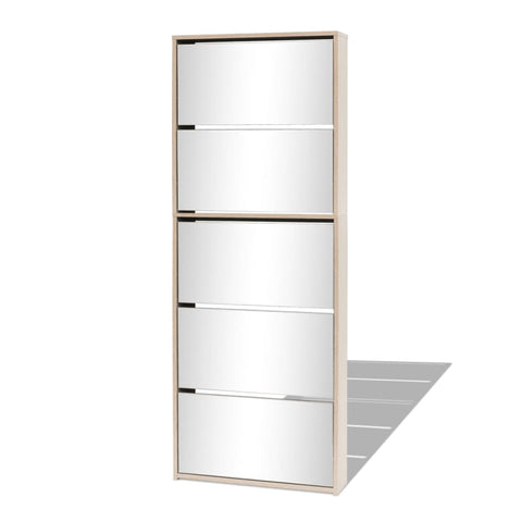 Shoe Cabinet 5-Layer Mirror Oak