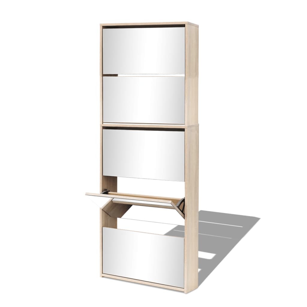 Shoe Cabinet 5-Layer Mirror Oak