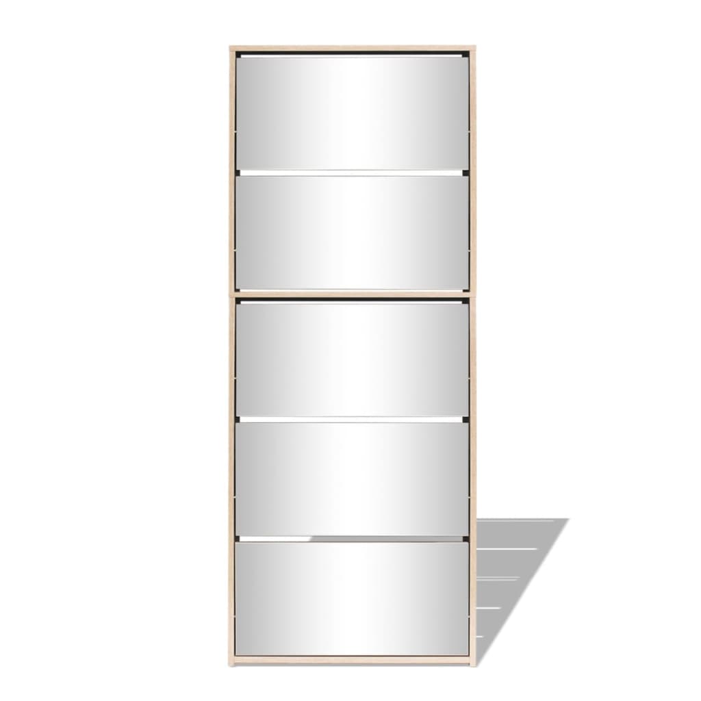 Shoe Cabinet 5-Layer Mirror Oak