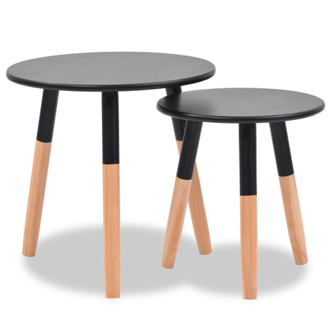 Side Table Set 2 Pieces Solid Pinewood Black