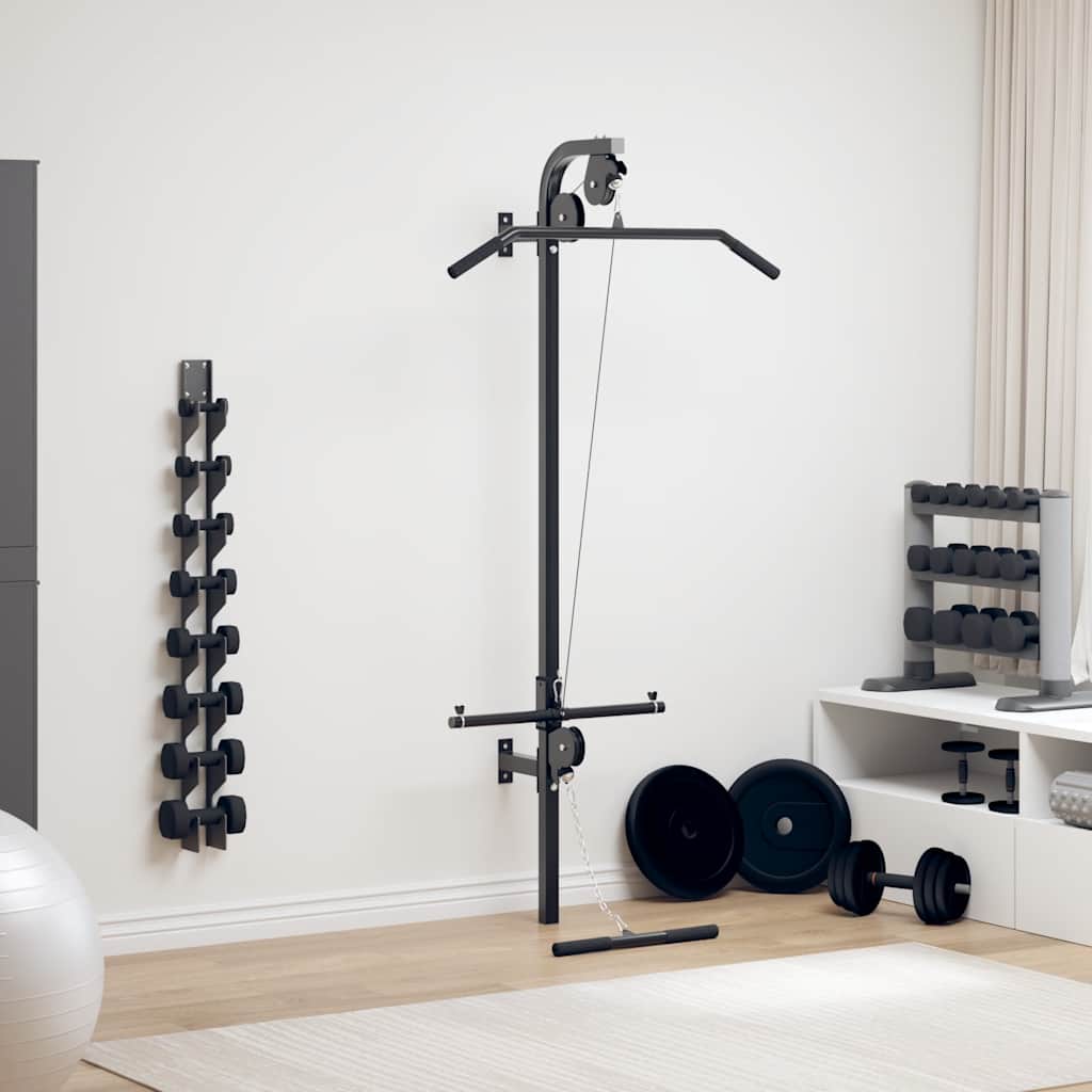 Wall-mounted Home Gym with 2 Pulleys - Push-Up & Pull-Up Bars
