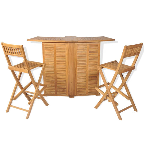 3 Piece Bistro Set with Folding Chairs Solid Teak Wood