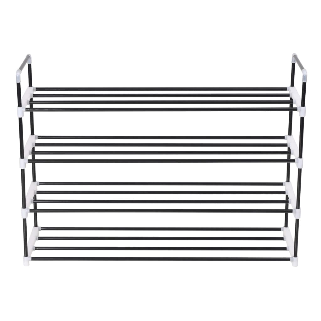 Shoe Rack with 4 Shelves Metal and Plastic Black