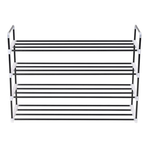Shoe Rack with 4 Shelves Metal and Plastic Black