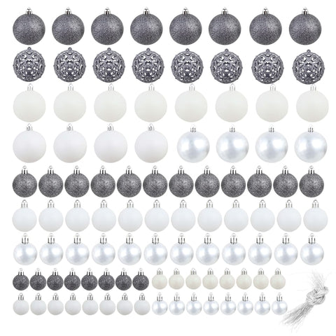 100 Piece Christmas Ball Set White/Grey