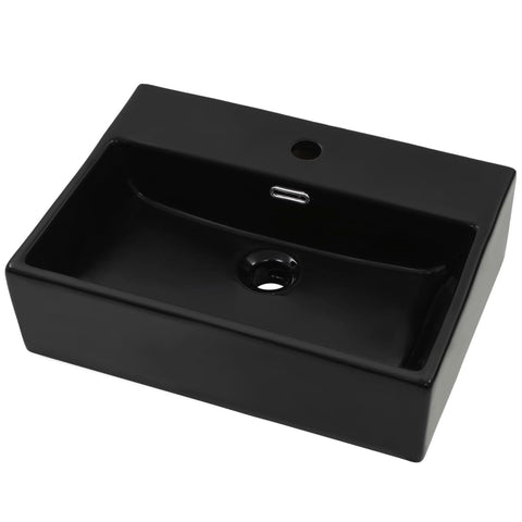 Basin with Faucet Hole Ceramic Black  S