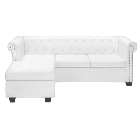 L-shaped Chesterfield Sofa Artificial Leather White