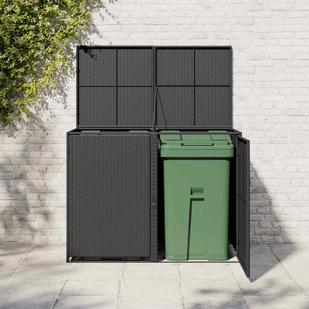 Double Wheelie Bin Shed Poly Rattan Black | Black colour