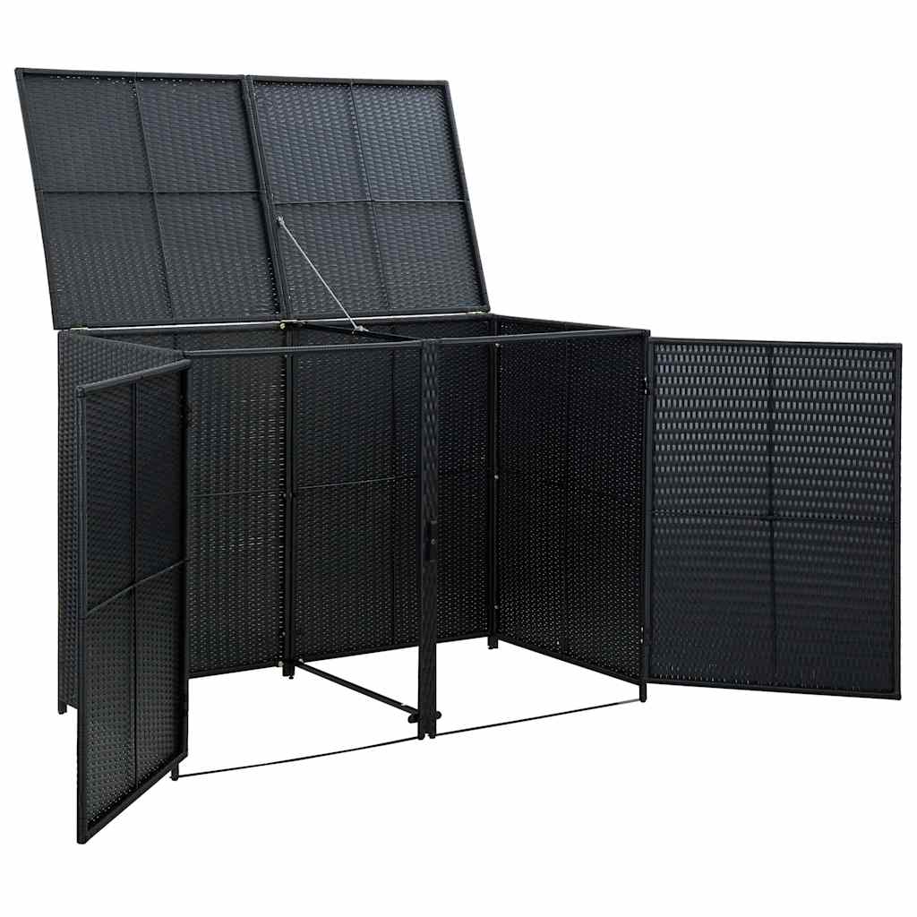 Black colour - Double Wheelie Bin Shed Poly Rattan Black