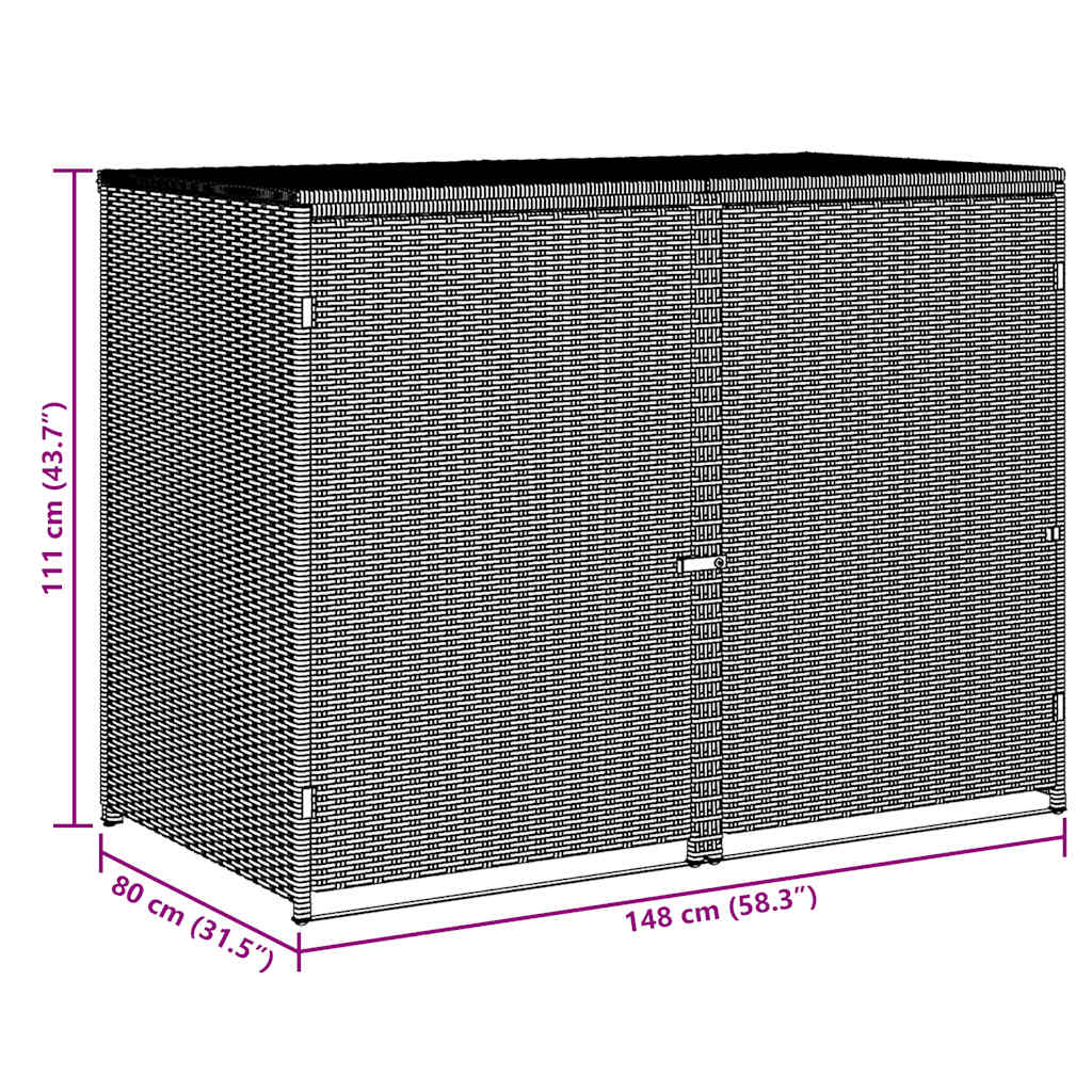 Double Wheelie Bin Shed Poly Rattan Black, Sheds