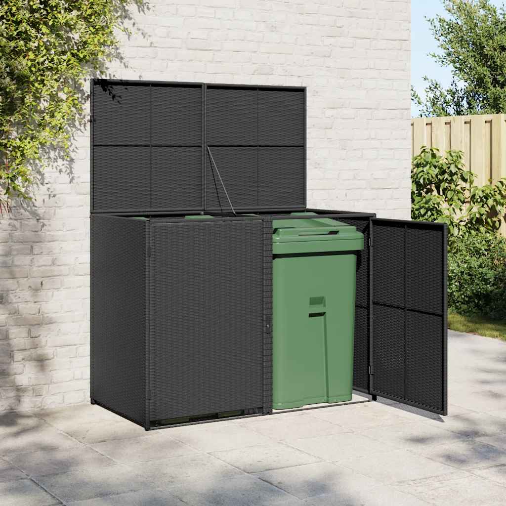 Double Wheelie Bin Shed Poly Rattan Black - Sheds