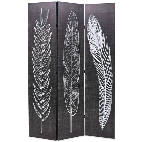 Folding Room Divider  Feathers Black and White