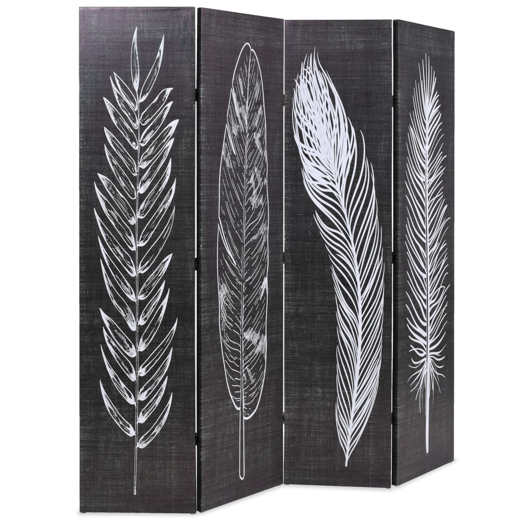 Folding Room Divider Feathers Black, White