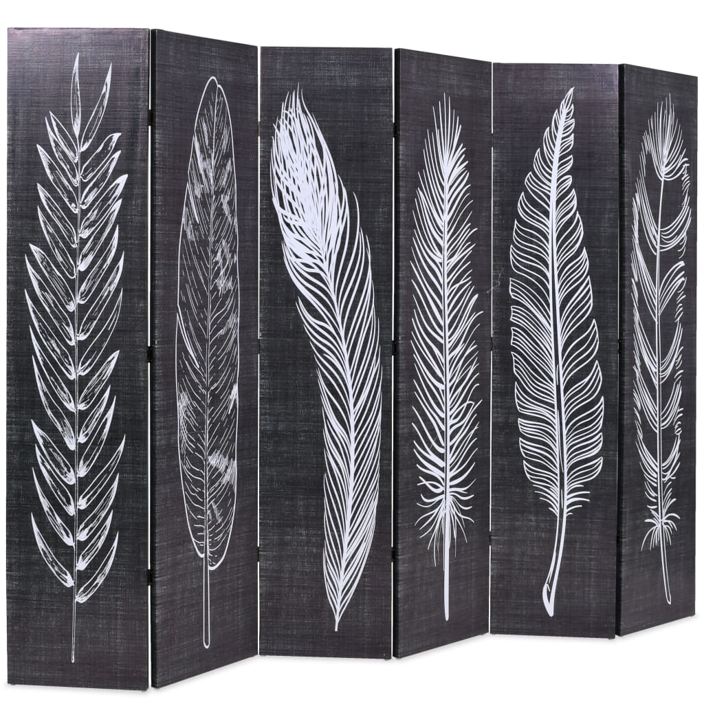 Folding Room Divider Feathers Black & White