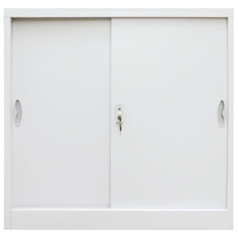 Office Cabinet with Sliding Doors Metal Grey