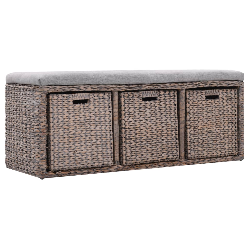 Bench with 3 Baskets Seagrass Grey