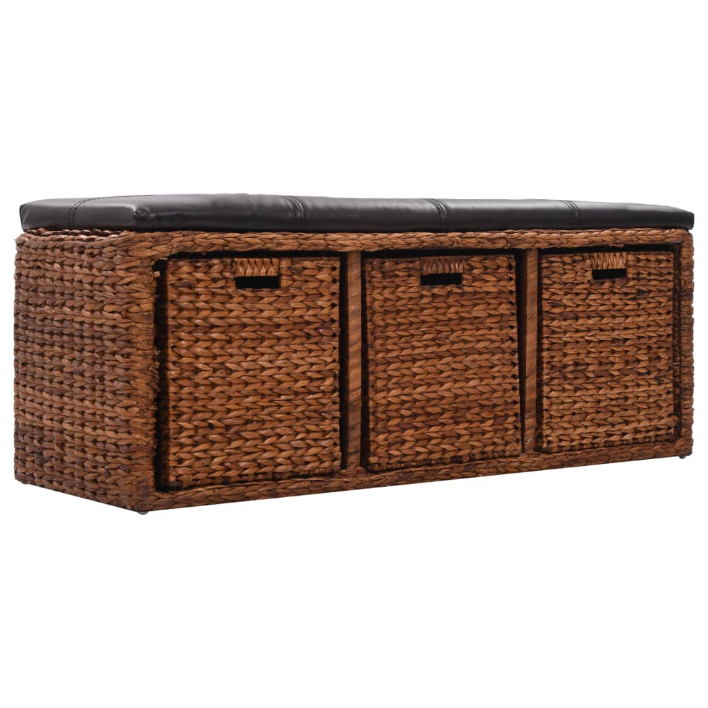 Bench with 3 Baskets Seagrass Brown