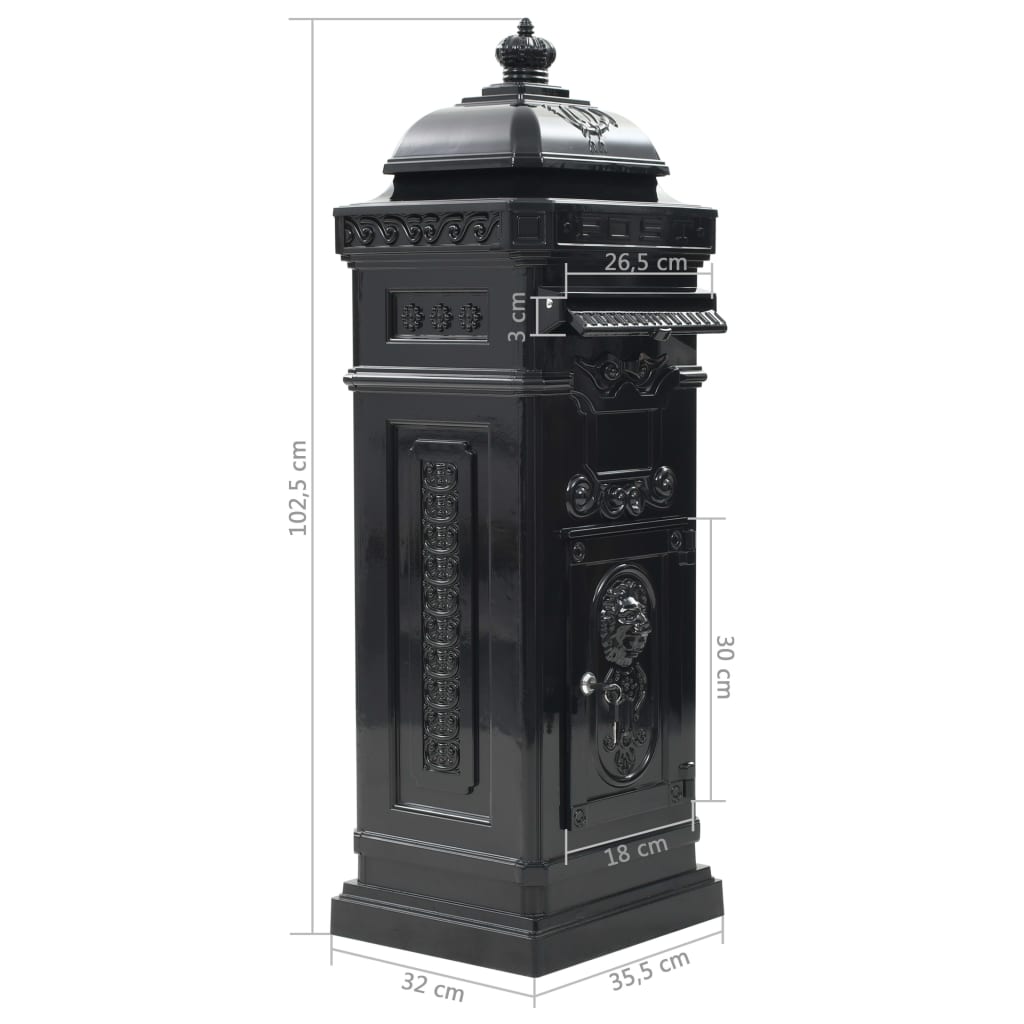 Vintage Aluminium Pillar Letterbox Rustproof Black | Simpledeals