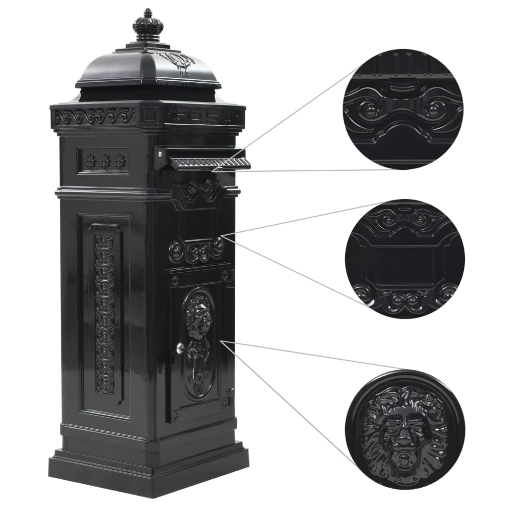 Vintage Aluminium Pillar Letterbox Rustproof Black | Simpledeals