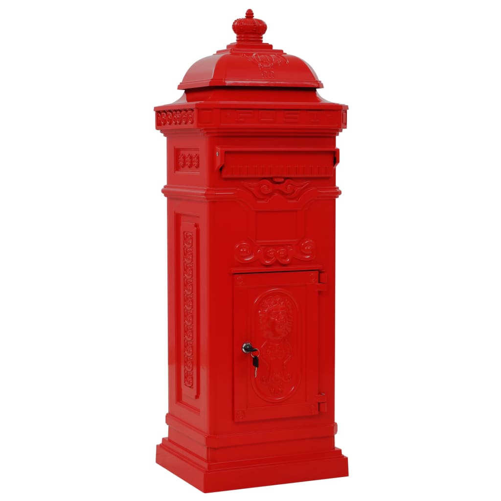 Vintage Red Pillar Letterbox Lockable Aluminium | Simpledeals