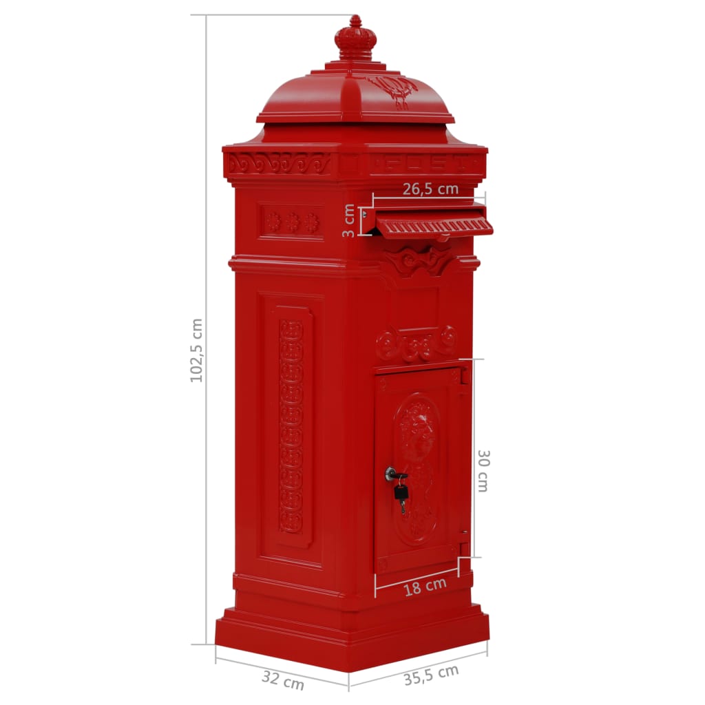 Vintage Red Pillar Letterbox Lockable Aluminium | Simpledeals