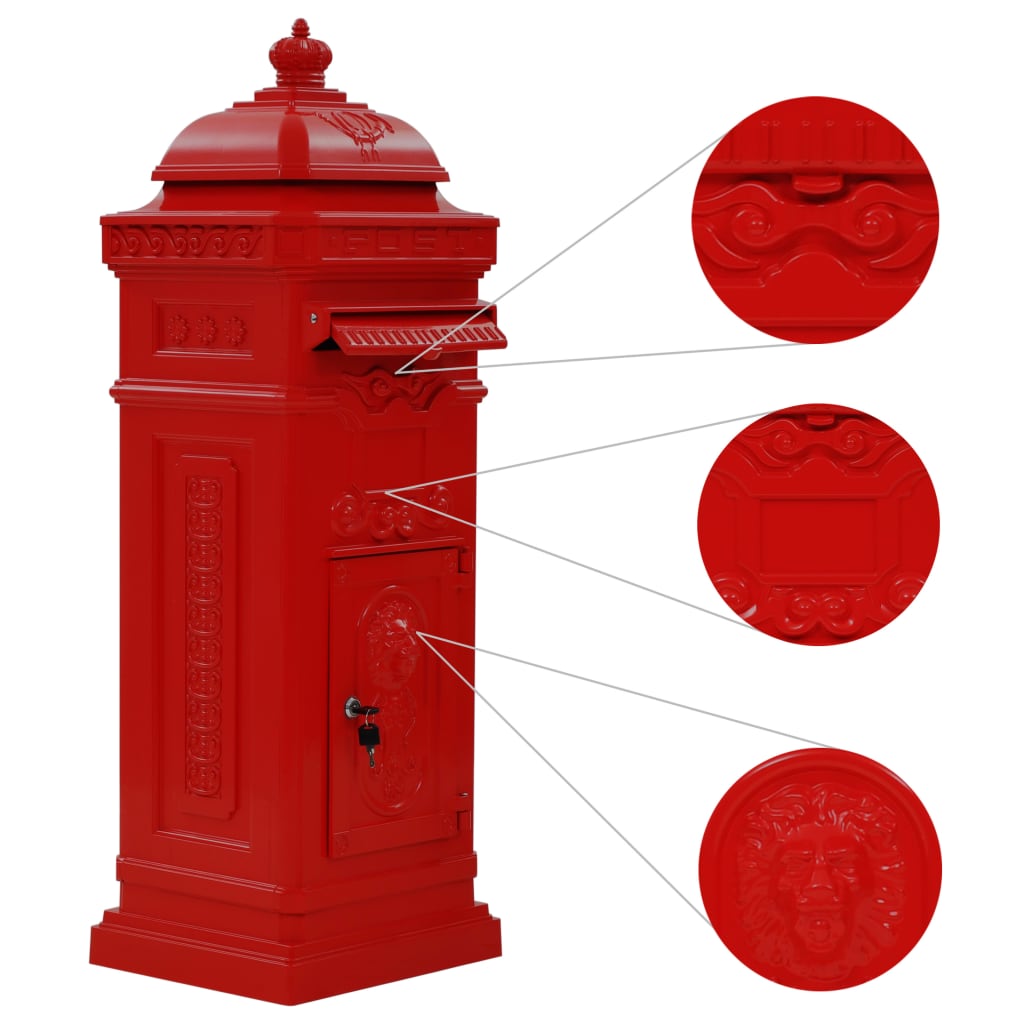 Vintage Red Pillar Letterbox Lockable Aluminium | Simpledeals