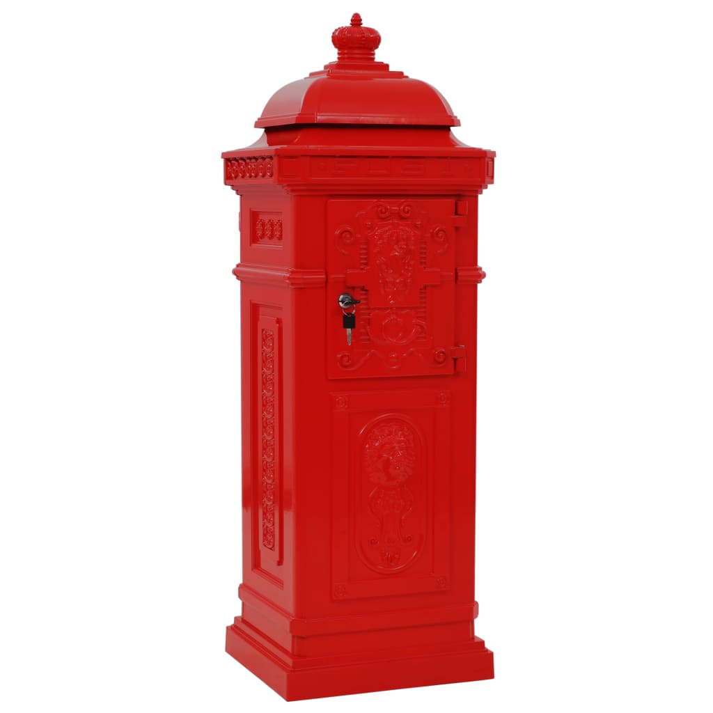 Vintage Red Pillar Letterbox Lockable Aluminium | Simpledeals