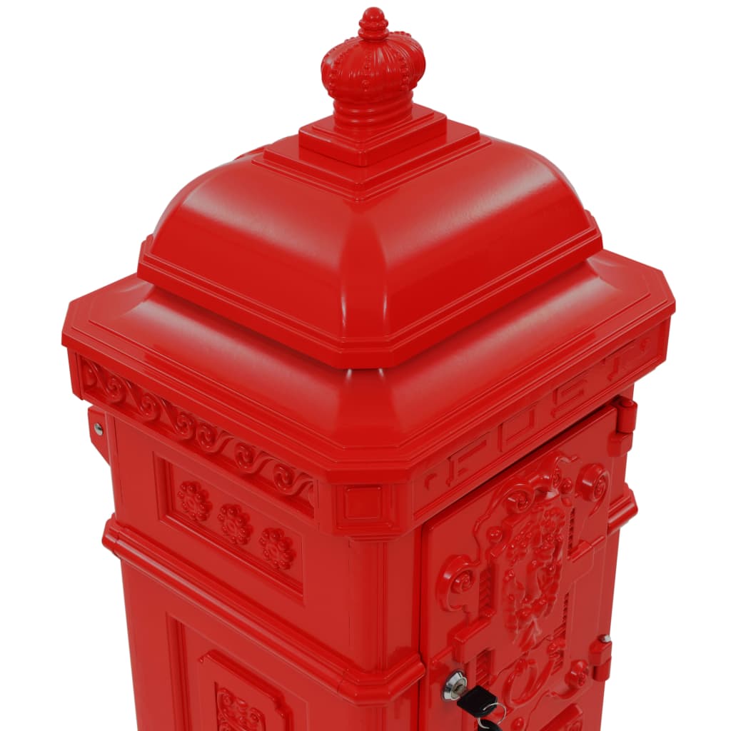 Vintage Red Pillar Letterbox Lockable Aluminium | Simpledeals