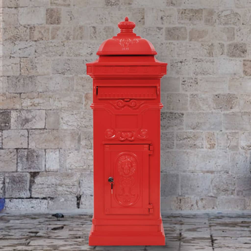 Vintage Red Pillar Letterbox Lockable Aluminium | Simpledeals