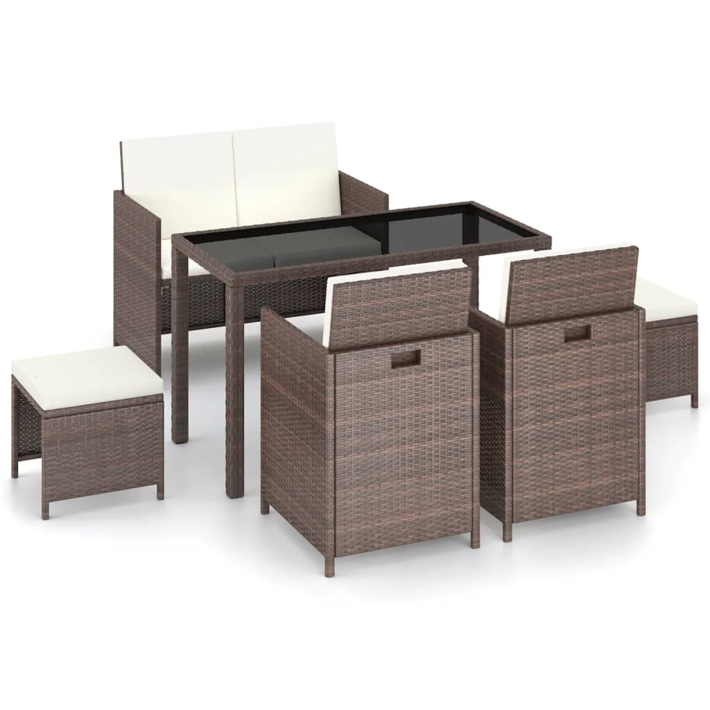 16 Piece Outdoor Dining Set Brown Poly Rattan Brown