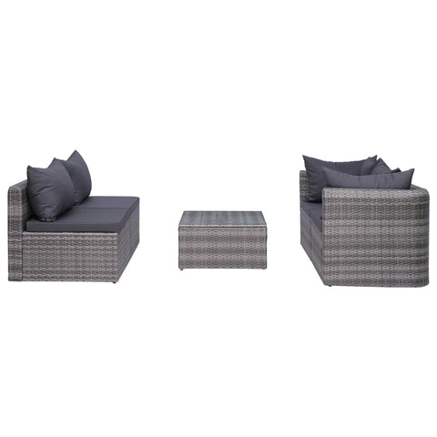 5 Piece Garden Sofa Set with Cushions & Pillows Poly Rattan Grey