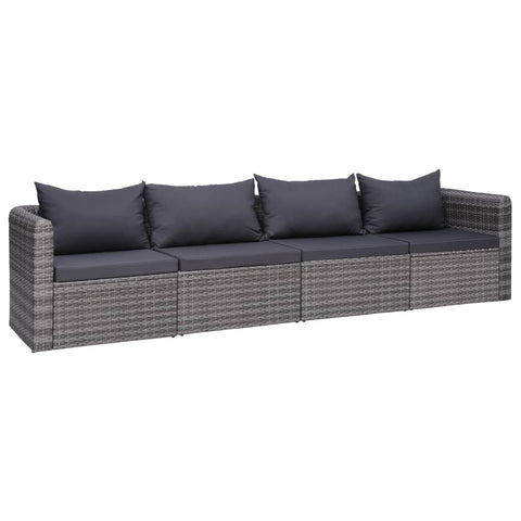 4 Piece Garden Sofa Set with Cushions Grey Poly Rattan