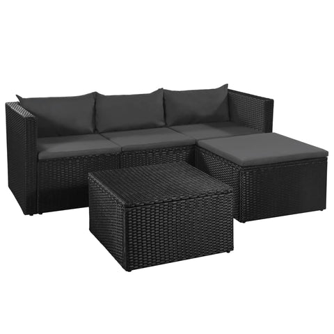 3 Piece Garden Lounge Set Poly Rattan Black and Grey
