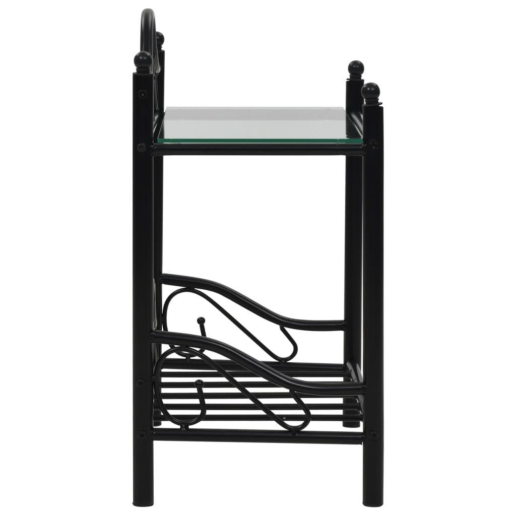 Bedside Table Steel and Tempered Glass  Black