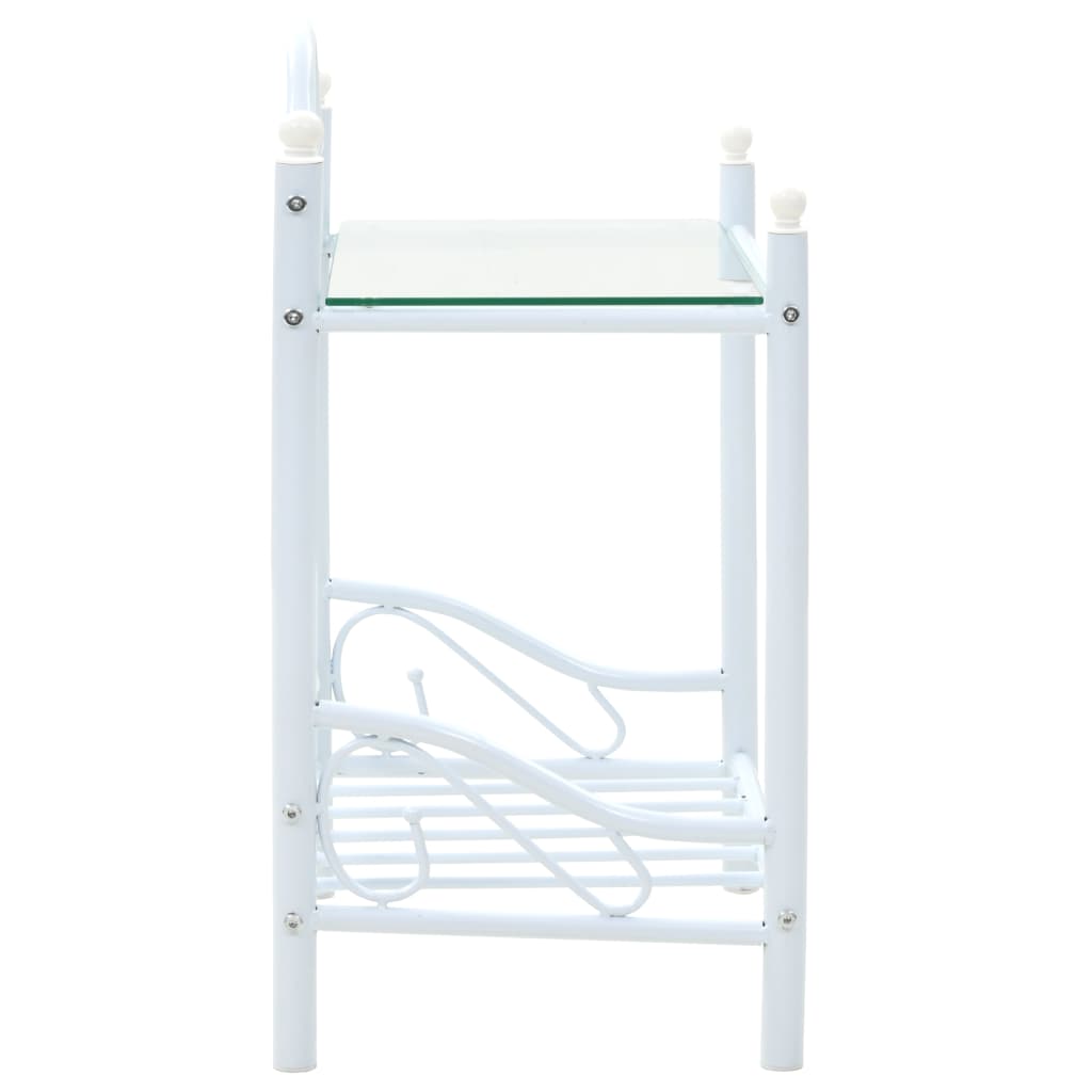 Bedside Table Steel and Tempered Glass  White