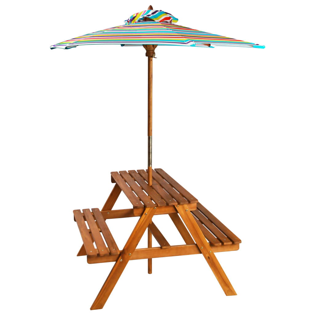 Kids Picnic Table with Parasol Solid Acacia Wood