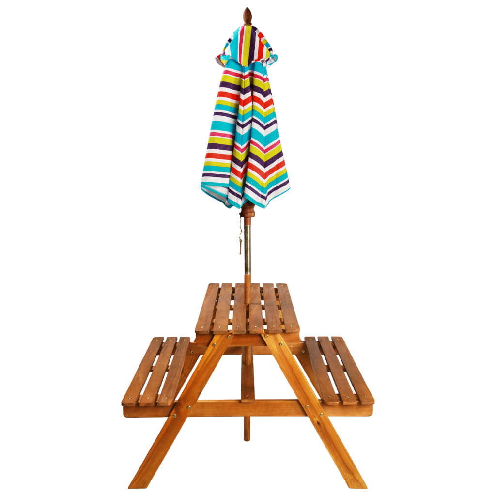 Kids Picnic Table with Parasol Solid Acacia Wood