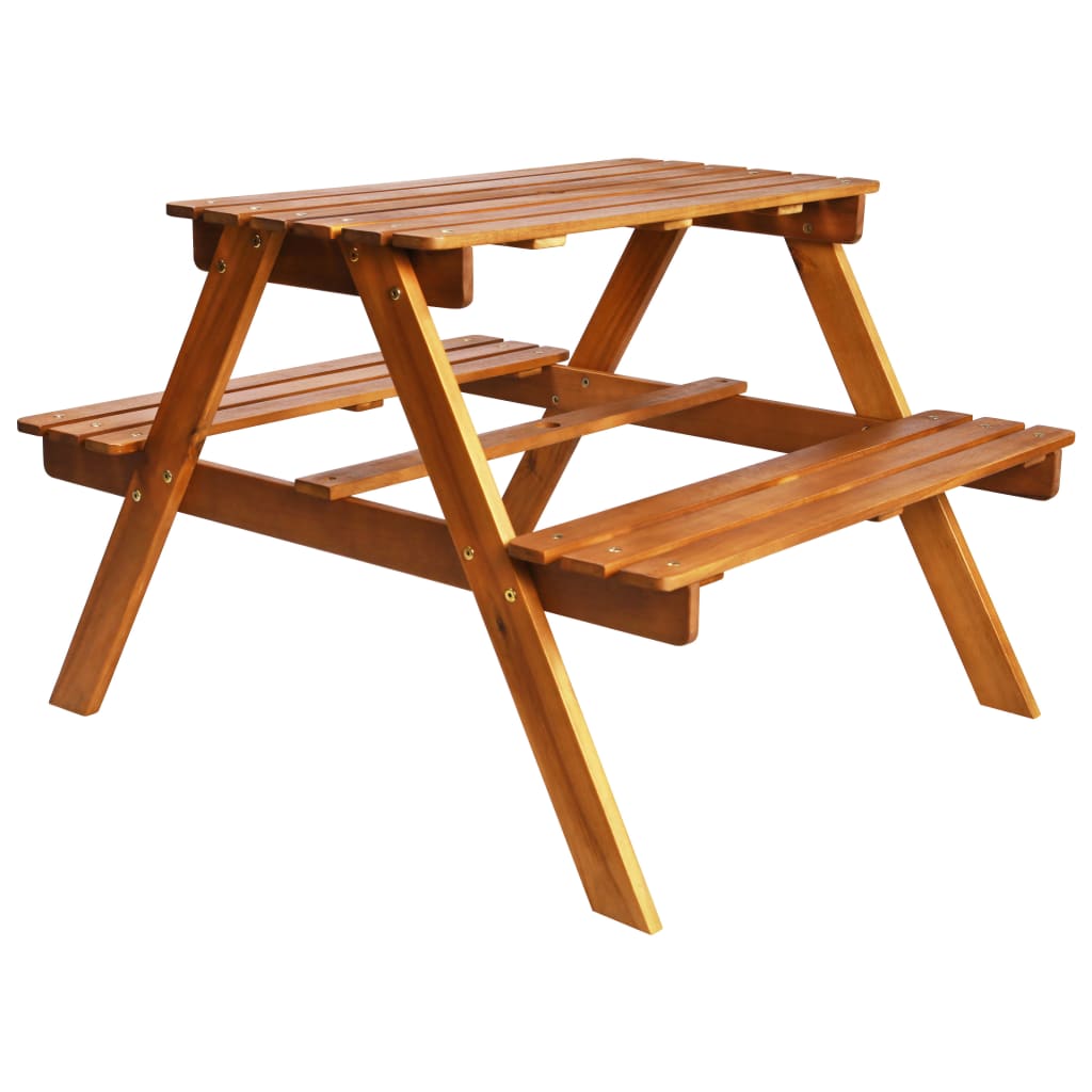 Kids Picnic Table with Parasol Solid Acacia Wood