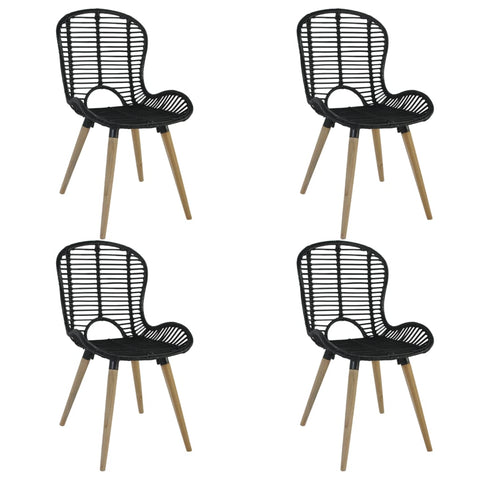 Dining Chairs 4 pcs Black Natural Rattan