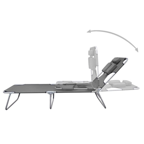Foldable Sunlounger with Head Cushion Adjustable Backrest Grey