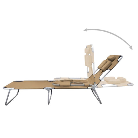 Foldable Sunlounger with Head Cushion Adjustable Backrest Taupe