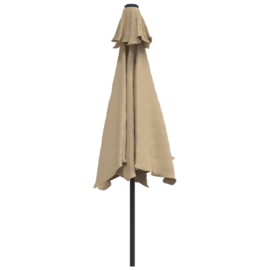 Outdoor Parasol with LED Lights and Steel Pole 300 cm Taupe