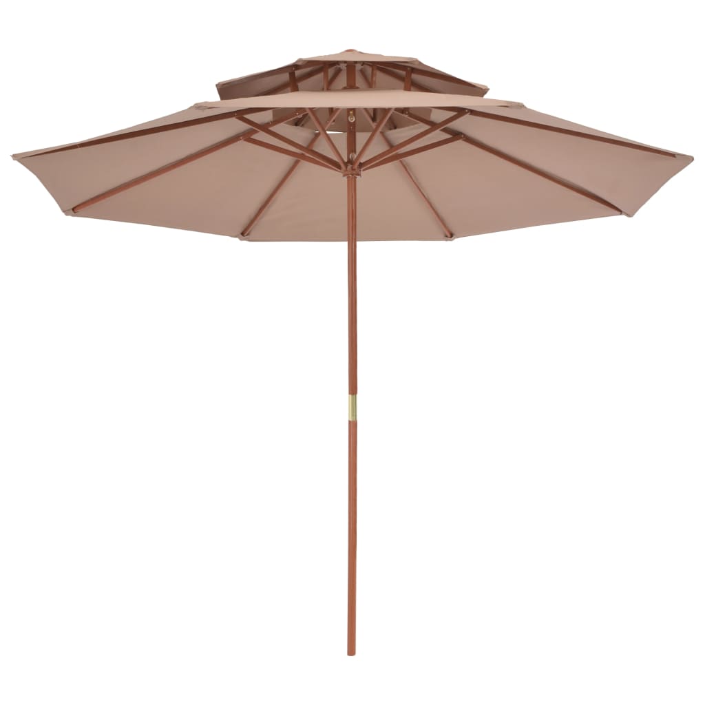Double Decker Parasol with Wooden Pole 270 cm Taupe