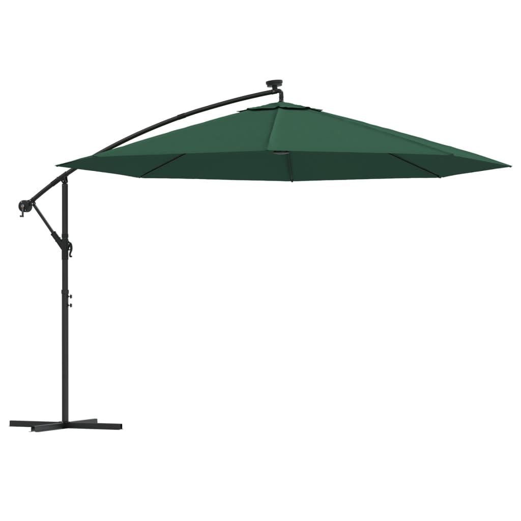 Cantilever Umbrella with LED Lights and Metal Pole 350 cm Green