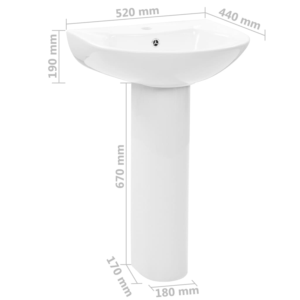 Freestanding Basin with Pedestal Ceramic White  S