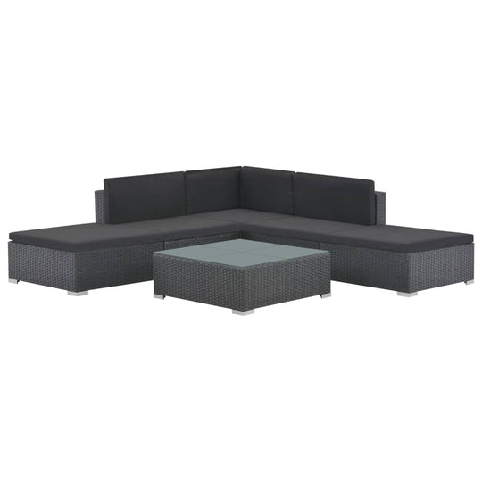 6 Piece Garden Lounge Set with Cushions Poly Rattan Black - Outdoor Furniture Sets